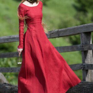 Medieval Long Linen Dress Tunic (Red)